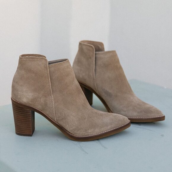 Dolce Vita Spade Booties in Mushroom Suede